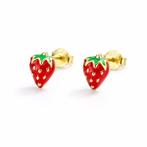 Sterling silver Hypoallergenic girl and women color enamel strawberry studs earring