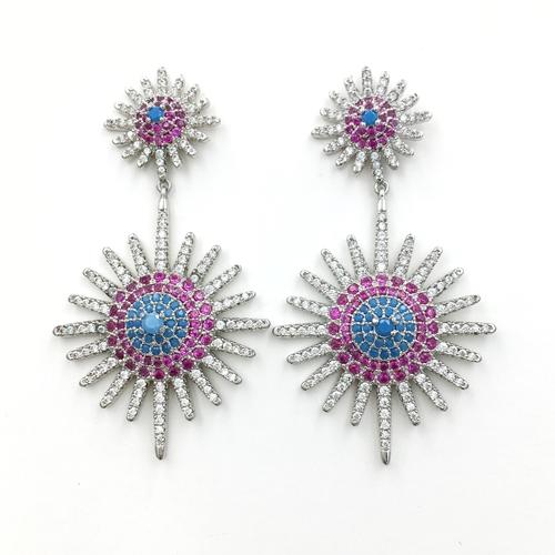 colorful cubic zirconia sterling silver sun flower drop dangle earring