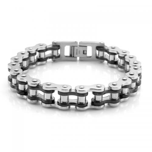 custom hiphop heavy bike silver black chain mens bracelet