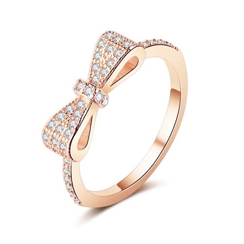 cute rose gold sterling silver Sparkling Bow Knot micro paved Stackable Ring