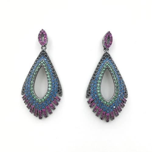 fashionable peacock colorful cubic zirconia sterling silver dangle earrings
