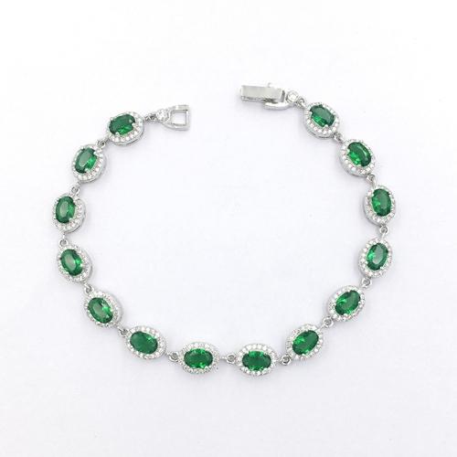 high quality silver bracelet with green color cz