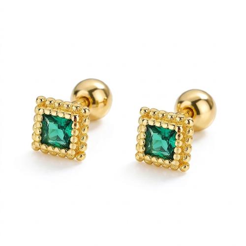 Men's Green CZ Cushion Cut Stud Earrings
