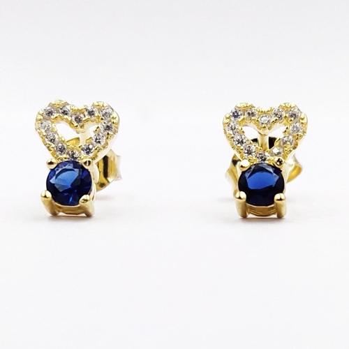 sapphire cz heart shape pure silver stud post earring