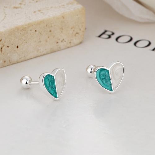 Sterling silver color enamel simple heart stud earring for tennage