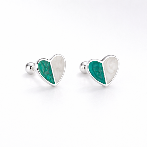 Sterling silver color enamel simple heart stud earring for tennage
