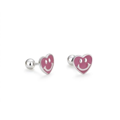 925 sterling silver pink enamel smile face kids studs earring 925 sterling silver pink enamel smile face kids studs earring