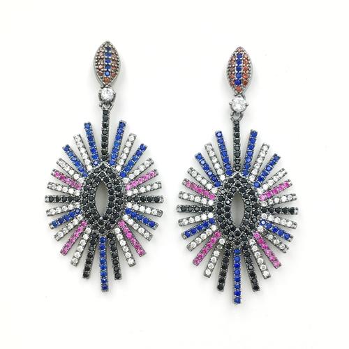 sparkling dangle black plating sterling silver mutil color cz earring