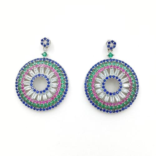spring trend boho style green color cz sterling silver circle dangle earrings