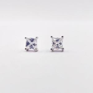 sterling silver square princess solitaire cz Studs earring