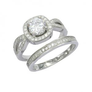  sterling silver Cubic Zirconia CZ 2pc Wedding Band Stackable Ring Set 