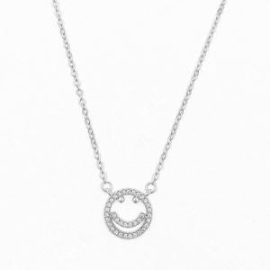 sterling silver Love Smiley Face Pendant Necklace with Cubic Zirconia  cz