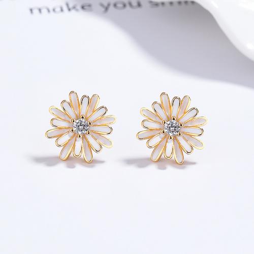 Sterling silver 14K gold plated girl's enamel daisy flower baby kids hypoallergenic studs earrings
