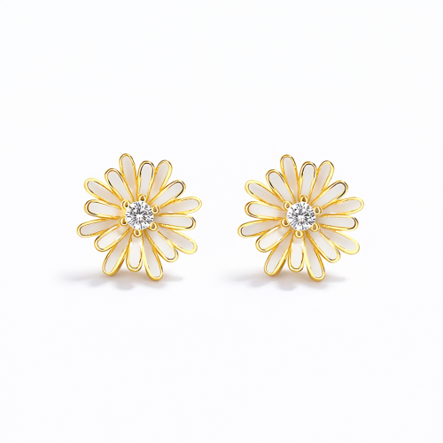 Sterling silver 14K gold plated girl's enamel daisy flower baby kids hypoallergenic studs earrings
