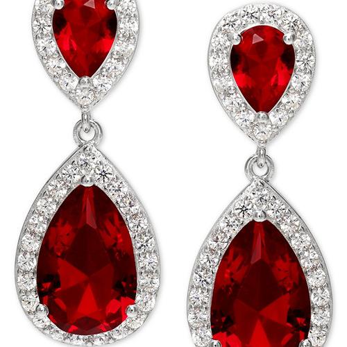tear shape ruby color cz 925 pure silver drop earring