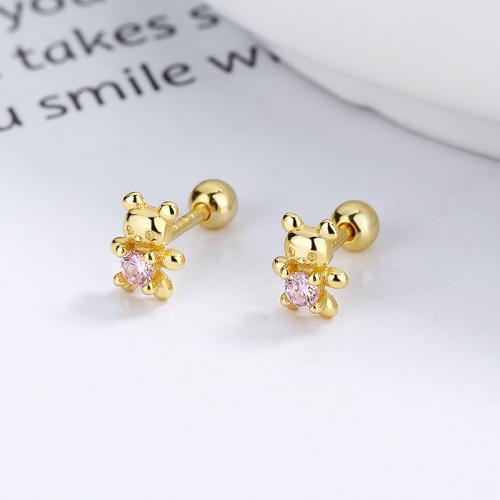 14K gold plated teddy bear cute studs earring for baby girls