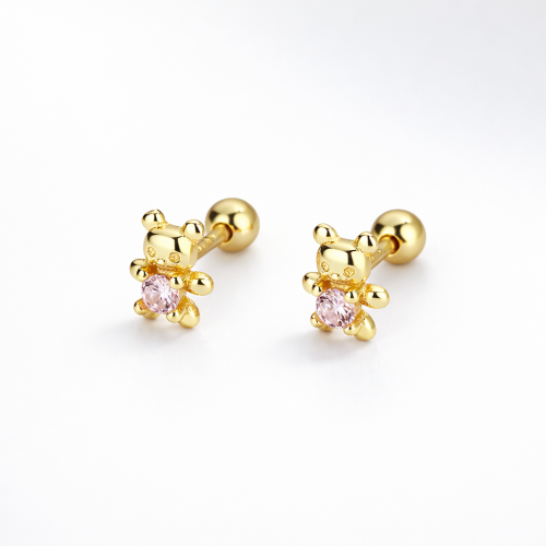 14K gold plated teddy bear cute studs earring for baby girls