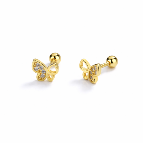 18k gold plated tiny butterfly stud earrings for children