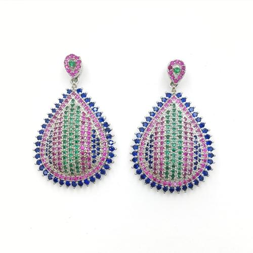 white rhodium plated tear drop sterling silver earring