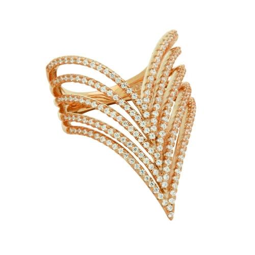 yellow gold plated micro paved multi V shape sterling silver lady finger rings